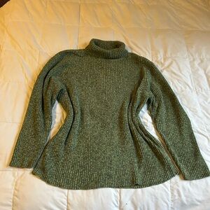 Green Cotton Ribbed Turtleneck Sweater